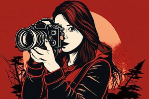 World Photography Day illustration man and woman photographers, camera, August 19th, photo