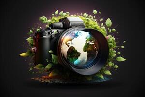 World Photography Day illustration man and woman photographers, camera, August 19th, photo