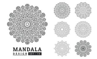 Black and white flower mandala art set vector