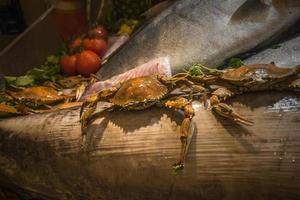 tasty fresh seafood on display in a shop or restaurant ready to eat photo