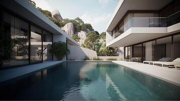 . . Photo render of luxury villa with pool. Millionaires life vacation vibe Graphic Art