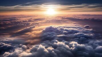 . . Photo of close clouds sky top of the skyline. Photography from the plane. Graphic Art