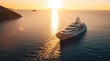 . . Photo Photography shot aerial from drone. Luxury big boat yacht. Cruise adventure vacation vibe. Can be used for promoting design agency. Graphic Art