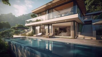 . . Photo render of luxury villa with pool. Millionaires life vacation vibe Graphic Art