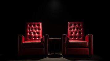 . . Romantic love two chairs for lovely couple at private cinema movie theatre Close up photography. Graphic Art photo