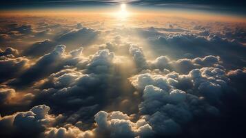 ai generado. ai generativo. foto de cerca nubes cielo parte superior de el horizonte. fotografía desde el avión. gráfico Arte