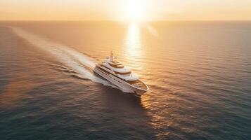 . . Photo Photography shot aerial from drone. Luxury big boat yacht. Cruise adventure vacation vibe. Can be used for promoting design agency. Graphic Art