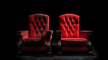 . . Romantic love two chairs for lovely couple at private cinema movie theatre Close up photography. Graphic Art photo