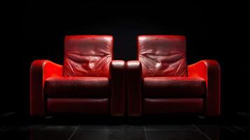. . Romantic love two chairs for lovely couple at private cinema movie theatre Close up photography. Graphic Art photo
