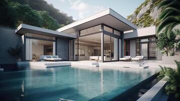 . . Photo render of luxury villa with pool. Millionaires life vacation vibe Graphic Art
