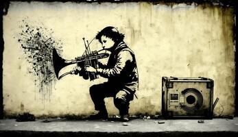 . . Street abstract graffiti art pattern. Music rhythm artist. Inspired my Banksy street art. Graphic Art photo