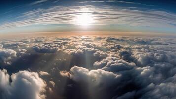 . . Photo of close clouds sky top of the skyline. Photography from the plane. Graphic Art