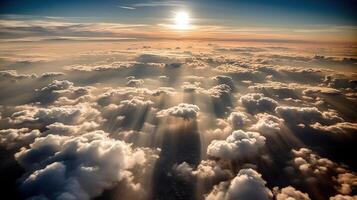 . . Photo of close clouds sky top of the skyline. Photography from the plane. Graphic Art