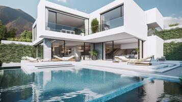 . . Photo render of luxury villa with pool. Millionaires life vacation vibe Graphic Art