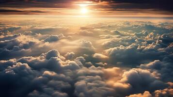 . . Photo of close clouds sky top of the skyline. Photography from the plane. Graphic Art