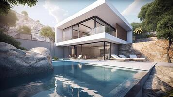 . . Photo render of luxury villa with pool. Millionaires life vacation vibe Graphic Art