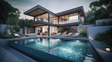 . . Photo render of luxury villa with pool. Millionaires life vacation vibe Graphic Art