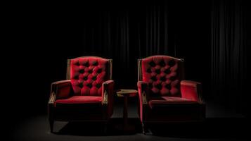 . . Romantic love two chairs for lovely couple at private cinema movie theatre Close up photography. Graphic Art photo