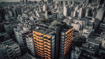 ai generado. ai generativo. foto fotografía de tokio ciudad nuevo edificio rascacielos centro. lata ser usado para promoción márketing diseño. aventuras exploración onda. gráfico Arte