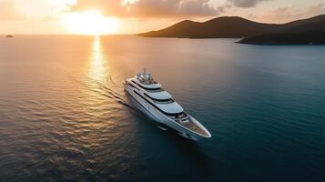 . . Photo Photography shot aerial from drone. Luxury big boat yacht. Cruise adventure vacation vibe. Can be used for promoting design agency. Graphic Art