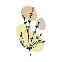 Hand drawn outline flower in doodle style with abstract color splashes added. Illustration, vector