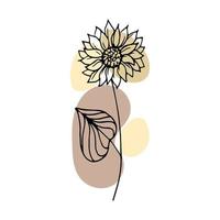 Hand drawn outline flower in doodle style with abstract color splashes added. Illustration, vector