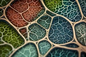 Closeup of plant cell structures background created with technology. photo