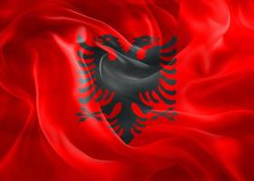 bandera de albania - bandera de tela que agita realista foto