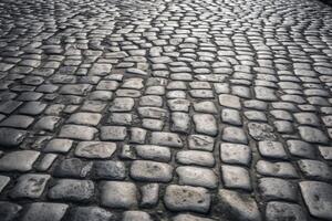 Old historical cobblestone road background texture created with technology. photo