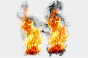 Realistic flamesof fire on a white background created with technology. photo
