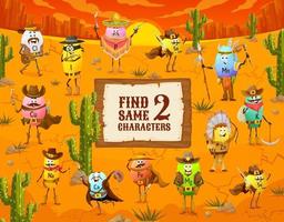 Find two same Wild West cowboy vitamin characters vector