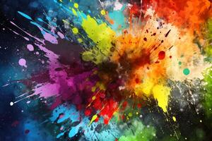 Colorful paint splashes background texture created with technology. photo