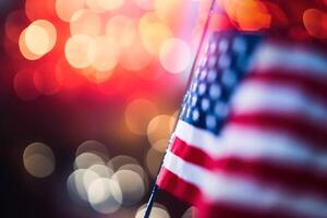 USA flag with a soft light bokeh created with technology. photo