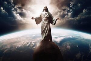 Jesus Christ savior of the world created with technology. photo