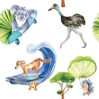 dibujos animados animales acuarela sin costura modelo aislado en blanco. vector