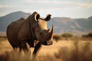 A rhino in the african savannah created with technology. photo