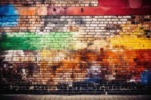 Colorful brick wall background texture created with technology. photo