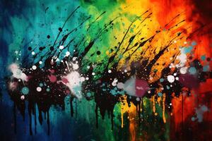 Colorful paint splashes background texture created with technology. photo