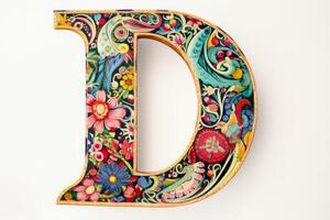 A very colourful and ornate letter D on a white background created with technology. photo