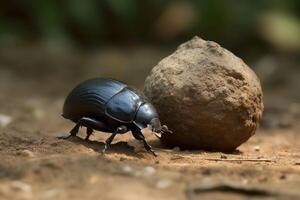 Dung beetle in a close up view created with technology. photo