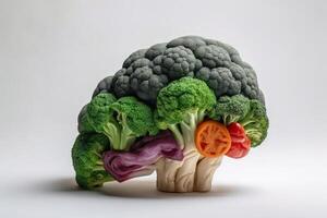 Side view of a human brain made of fresh vegetable on a white background created with technology. photo
