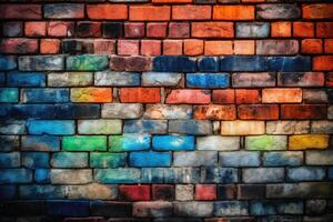 Colorful brick wall background texture created with technology. photo