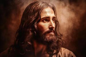 Jesus Christ savior of the world created with technology. photo