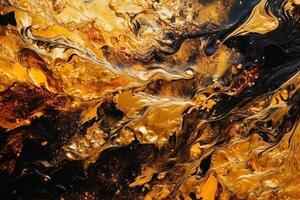 Liquid background in golden and black colors created with technology. photo