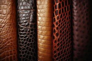 Leather surface texture in different colors created with generative AI technology. photo