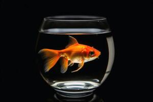 A goldfish swimming in a glass created with technology. photo