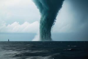 A tornado made of water over the ocean created with technology. photo