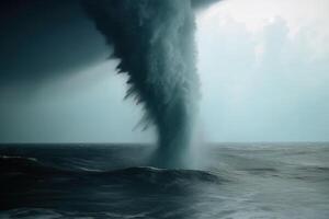 A tornado made of water over the ocean created with technology. photo