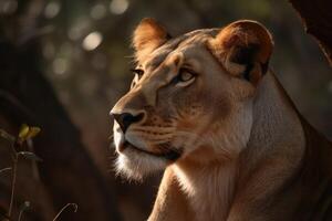 A beautiful lioness portrait created with technology. photo