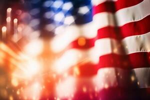 USA flag with a soft light bokeh created with technology. photo